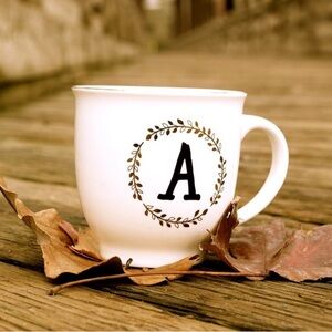Scheffield‎ Coffee Tea Mug - Letter “A” Monogrammed White Mug Farmhouse Modern